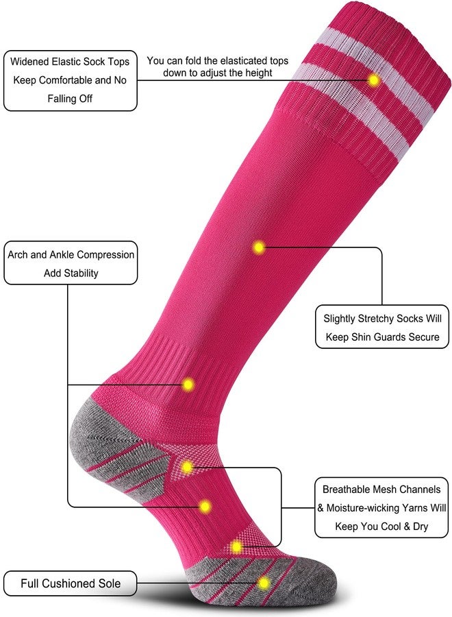 CWVLC Soccer Socks for Kids Youth Adult, Cotton Football Softball Baseball Socks, Medium, Pink-3 Pairs - Image 3